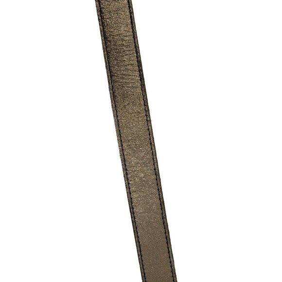 Vintage 80\'s Belt Leather Bronze Ornate Fold Hook Loop Black Buckle Gothic M 34\